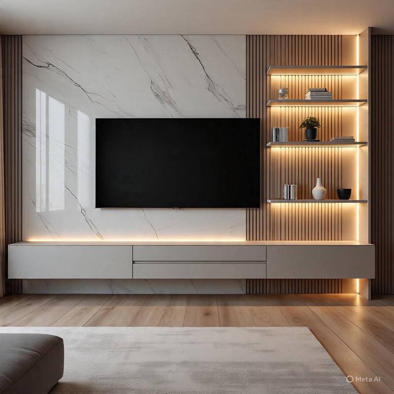 Minimalist TV Unit with Wall Panel Slats